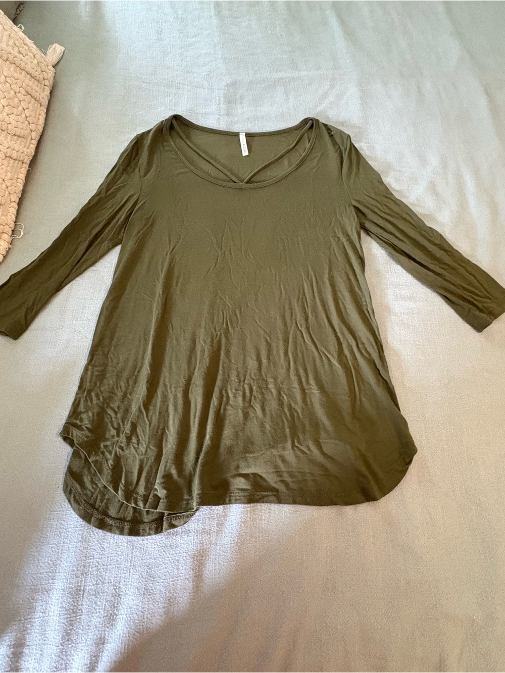 Women's Olive Green Long Sleeve Scoop Neck Top
